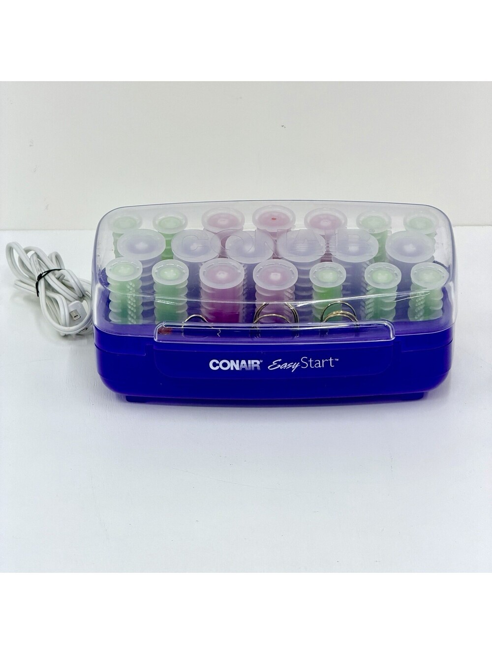 Vtg CONAIR Easy Start 20 Multi-Size Hot Rollers Hair Curler Clips Purple HS15